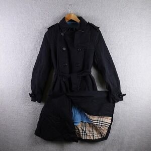 Burberry London Black Trench Coat Nova Check Removable Liner Made in England 14